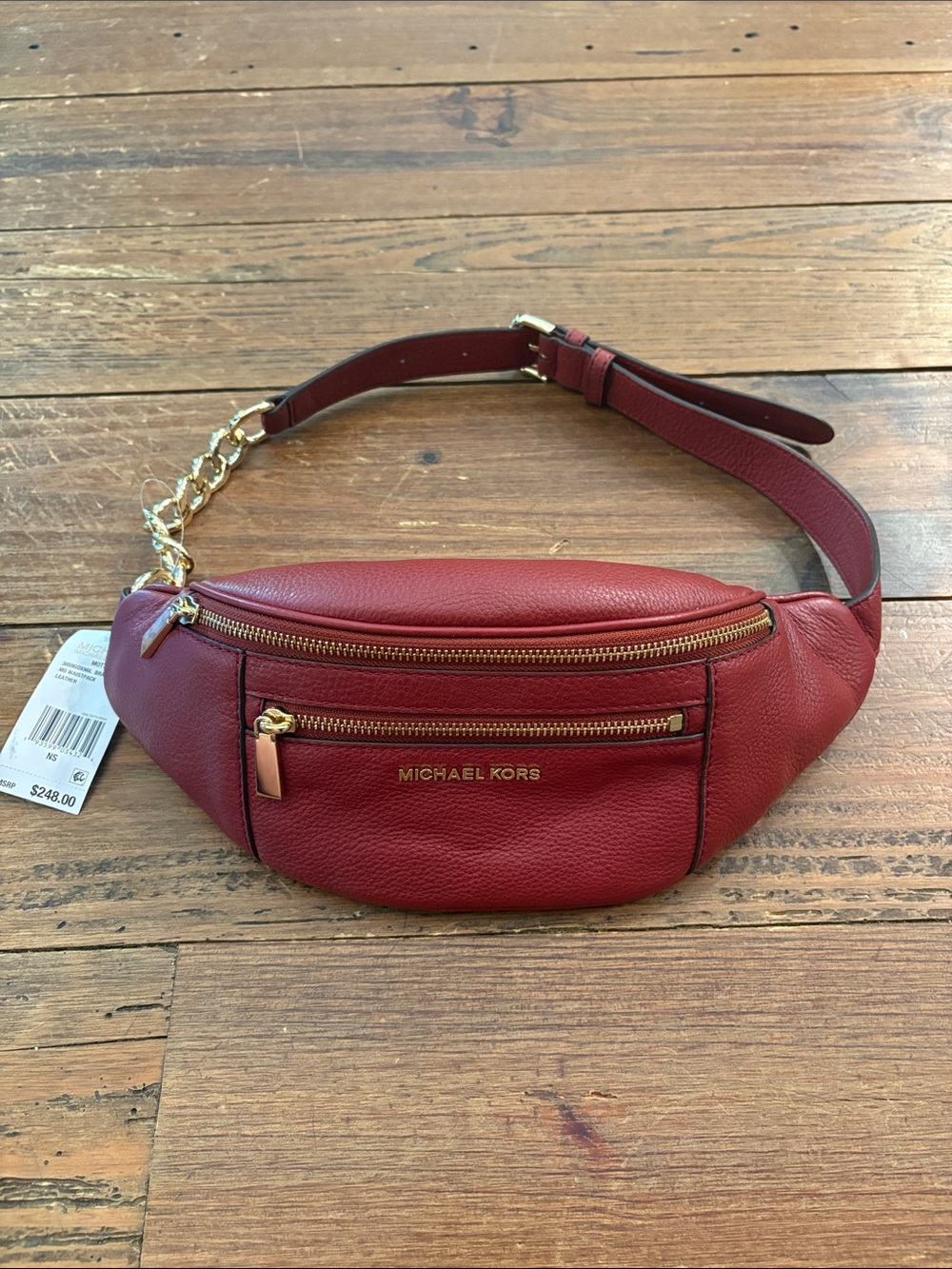 Michael Kors Mott Brandy Leather Belt Bag with Gold Hardware